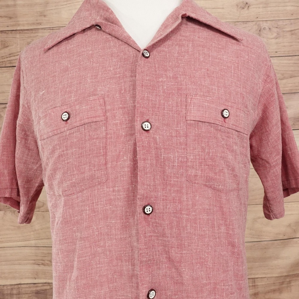 Vintage Kings Road Sears Shirt Mens L Red Short Sleeve Button-Up Perma-Prest